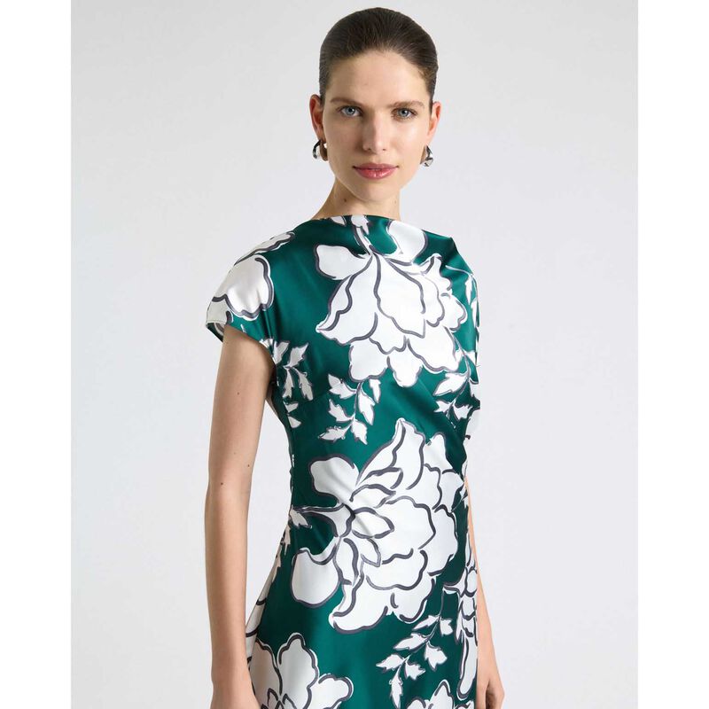 Cue Graphic Floral Satin Drape Neck Midi Dress image number 3